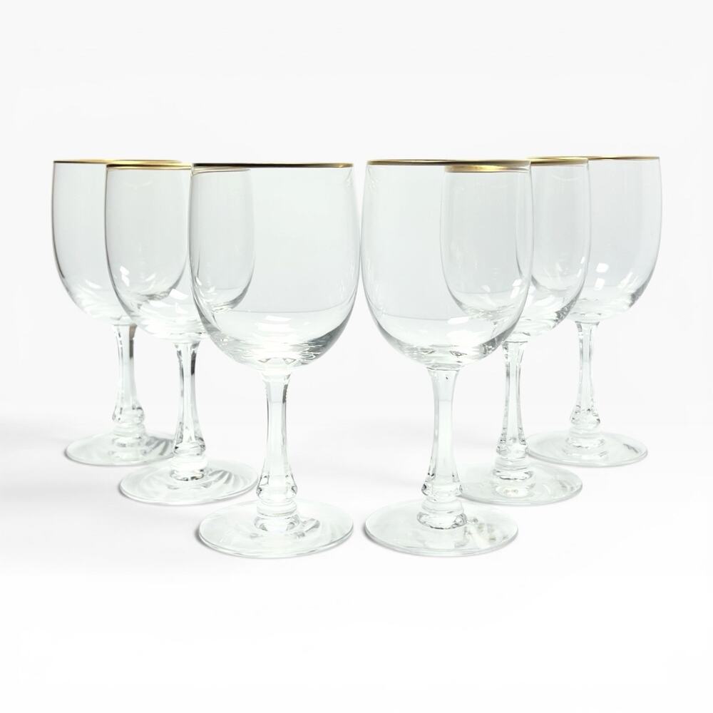 Fostoria “Classic Gold” Set of 6 Water Glasses 6 3/4” 10oz Signed